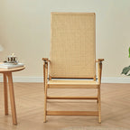 Modern Minimalist Square-Rectangular Nan Bamboo Resin-Woven Foldable Recliner with Backrest and Armrests for Living Room