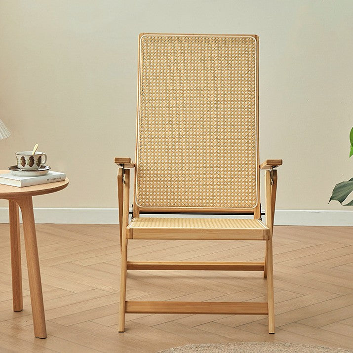 Modern Minimalist Square-Rectangular Nan Bamboo Resin-Woven Foldable Recliner with Backrest and Armrests for Living Room