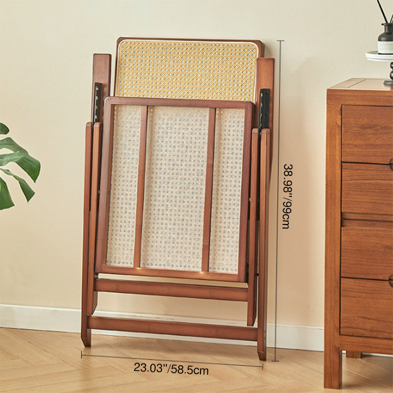 Modern Minimalist Square-Rectangular Nan Bamboo Resin-Woven Foldable Recliner with Backrest and Armrests for Living Room
