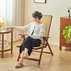 Modern Minimalist Square-Rectangular Nan Bamboo Resin-Woven Foldable Recliner with Backrest and Armrests for Living Room