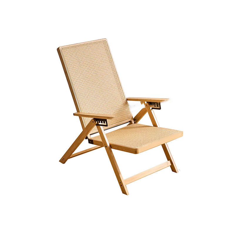 Modern Minimalist Square-Rectangular Nan Bamboo Resin-Woven Foldable Recliner with Backrest and Armrests for Living Room