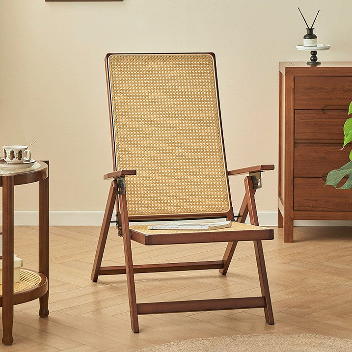 Modern Minimalist Square-Rectangular Nan Bamboo Resin-Woven Foldable Recliner with Backrest and Armrests for Living Room