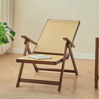 Modern Minimalist Square-Rectangular Nan Bamboo Resin-Woven Foldable Recliner with Backrest and Armrests for Living Room