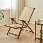 Modern Minimalist Square-Rectangular Nan Bamboo Resin-Woven Foldable Recliner with Backrest and Armrests for Living Room