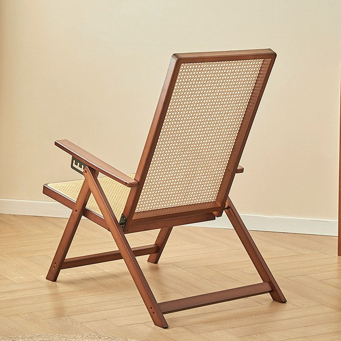 Modern Minimalist Square-Rectangular Nan Bamboo Resin-Woven Foldable Recliner with Backrest and Armrests for Living Room