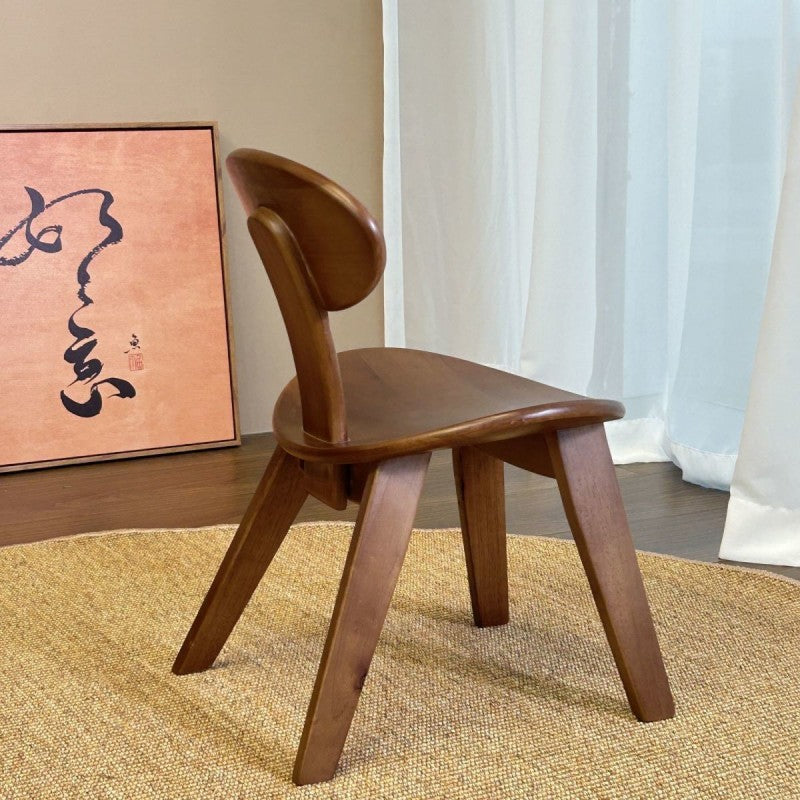Taburete bajo nórdico contemporáneo de madera de ébano con respaldo para sala de estar