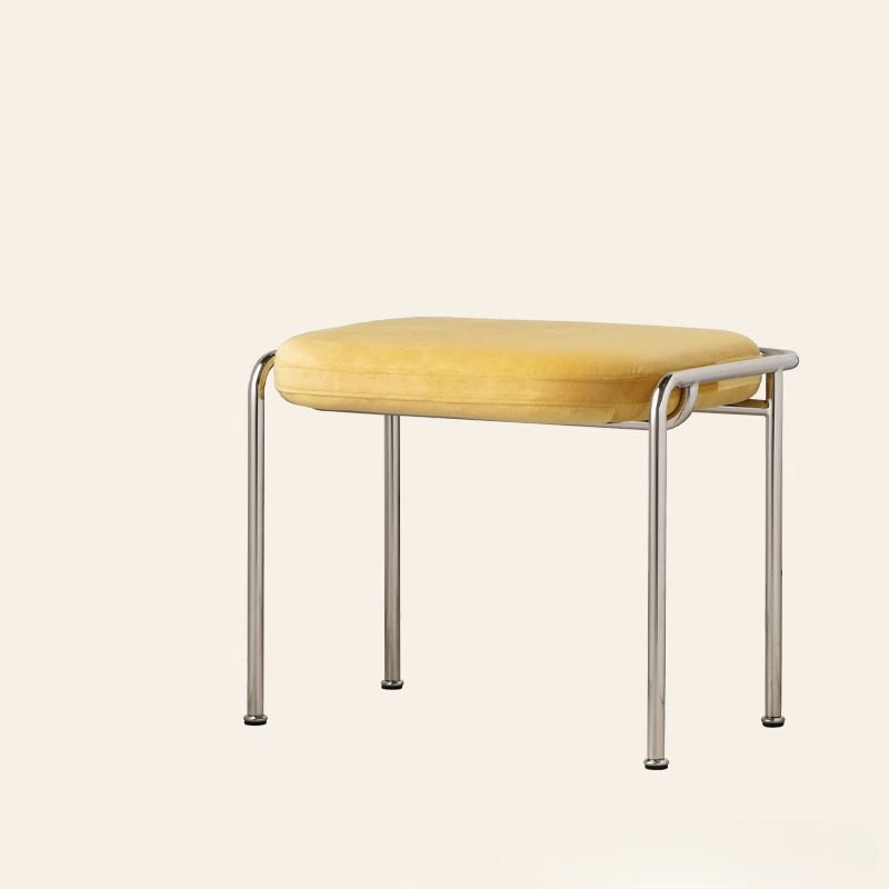 Contemporary Nordic Low Stool — Velvet-Cotton-Linen Upholstery, Square & Rectangular, Stainless Steel Frame, Solid Wood & Plywood Base for Living Room