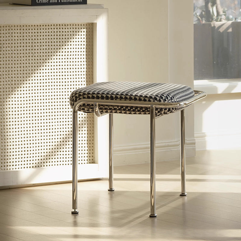 Contemporary Nordic Low Stool — Velvet-Cotton-Linen Upholstery, Square & Rectangular, Stainless Steel Frame, Solid Wood & Plywood Base for Living Room