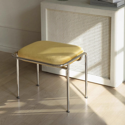 Contemporary Nordic Low Stool — Velvet-Cotton-Linen Upholstery, Square & Rectangular, Stainless Steel Frame, Solid Wood & Plywood Base for Living Room