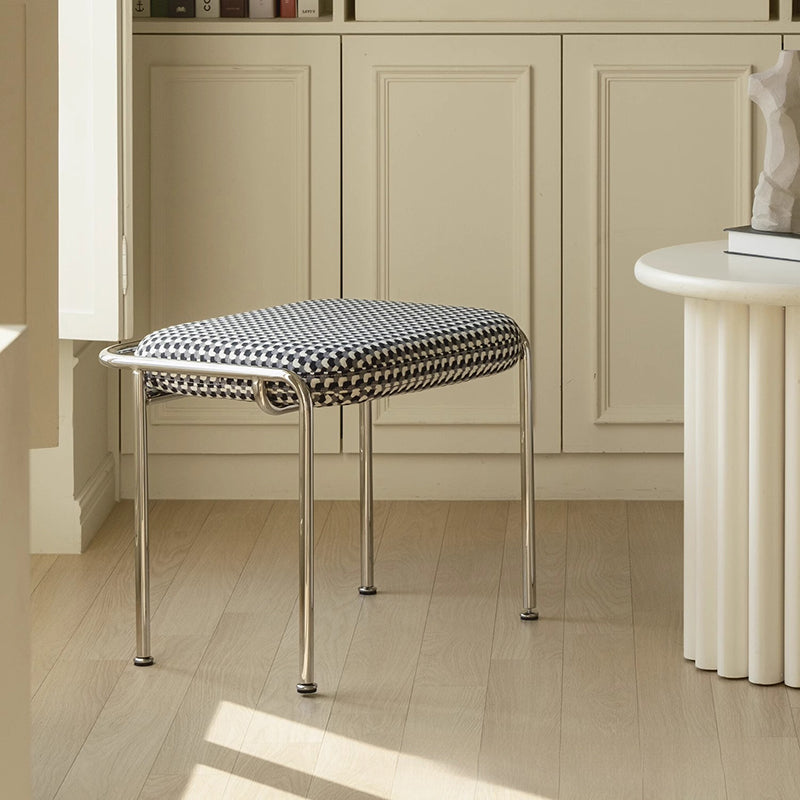 Contemporary Nordic Low Stool — Velvet-Cotton-Linen Upholstery, Square & Rectangular, Stainless Steel Frame, Solid Wood & Plywood Base for Living Room