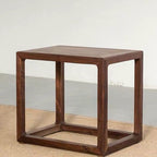 Taburete bajo de madera maciza china tradicional – Acento cuadrado y rectangular para sala de estar