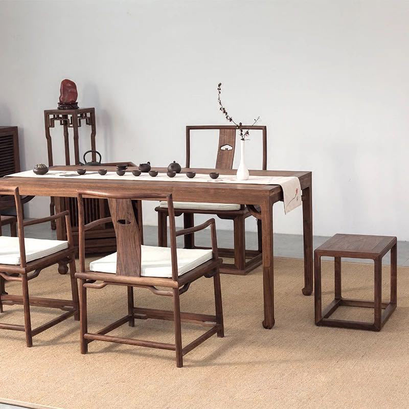 Taburete bajo de madera maciza china tradicional – Acento cuadrado y rectangular para sala de estar