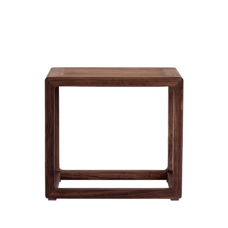 Taburete bajo de madera maciza china tradicional – Acento cuadrado y rectangular para sala de estar