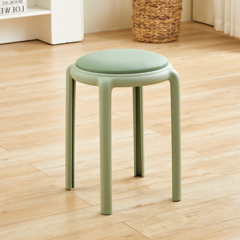 Modern Minimalist Round Low Stool with Faux Leather and Teddy Fleece Upholstery, Plastic Base – Ideal for Living Room