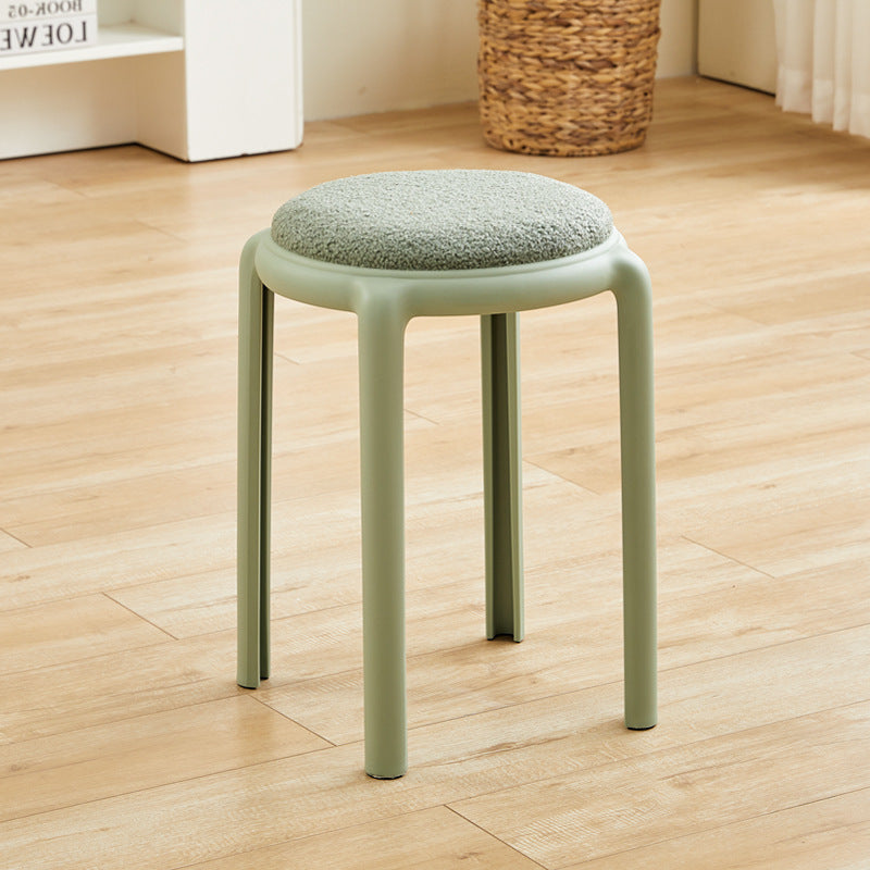 Modern Minimalist Round Low Stool with Faux Leather and Teddy Fleece Upholstery, Plastic Base – Ideal for Living Room