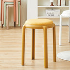 Modern Minimalist Round Low Stool with Faux Leather and Teddy Fleece Upholstery, Plastic Base – Ideal for Living Room