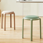 Modern Minimalist Round Low Stool with Faux Leather and Teddy Fleece Upholstery, Plastic Base – Ideal for Living Room