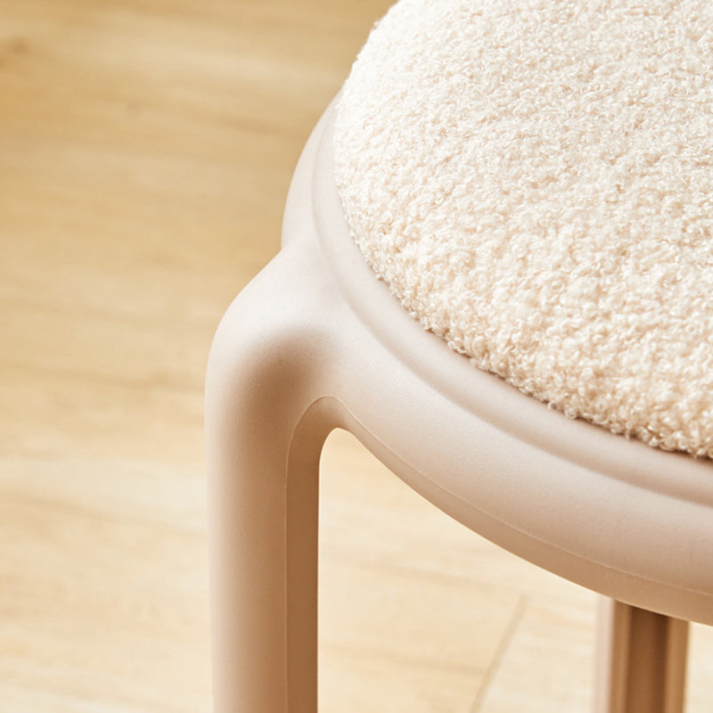 Modern Minimalist Round Low Stool with Faux Leather and Teddy Fleece Upholstery, Plastic Base – Ideal for Living Room