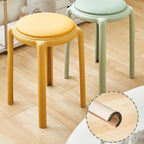 Modern Minimalist Round Low Stool with Faux Leather and Teddy Fleece Upholstery, Plastic Base – Ideal for Living Room