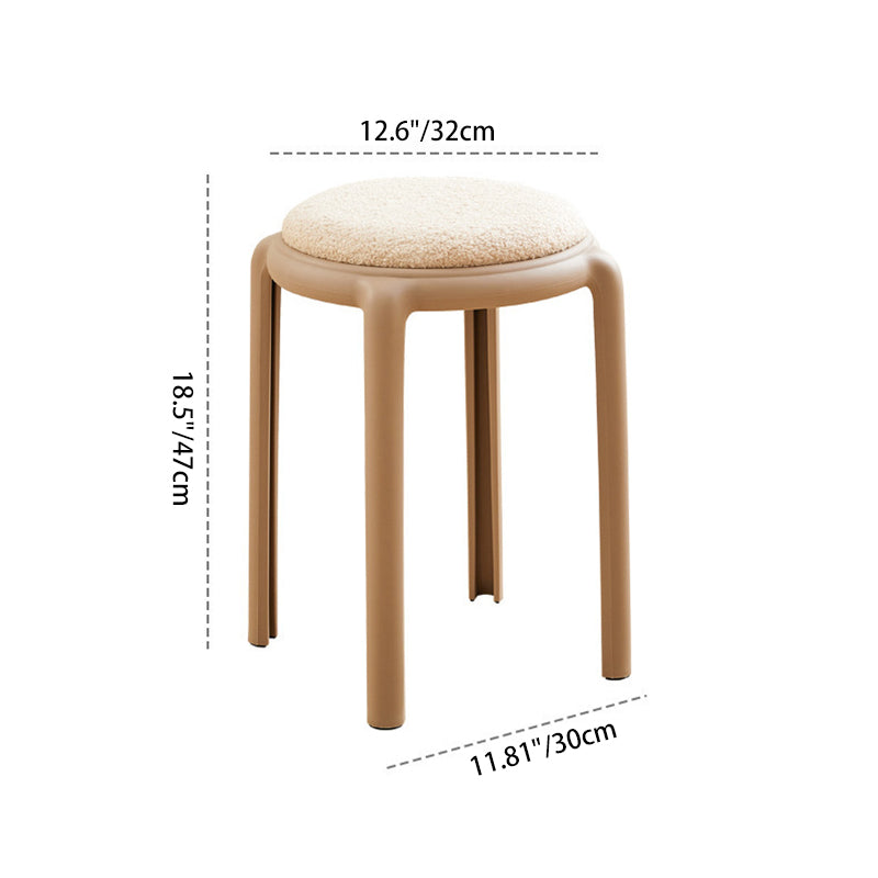 Modern Minimalist Round Low Stool with Faux Leather and Teddy Fleece Upholstery, Plastic Base – Ideal for Living Room