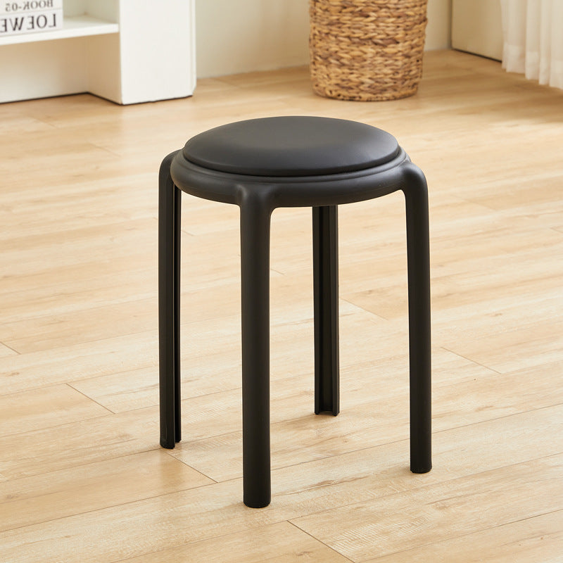Modern Minimalist Round Low Stool with Faux Leather and Teddy Fleece Upholstery, Plastic Base – Ideal for Living Room
