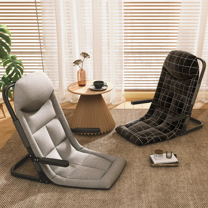 Sleek Modern Minimalist Foldable Recliner Chair with Iron Frame, Cotton-Linen Blend Fabric and Polyester Fiber Padding, Backrest & Armrests for Living Room