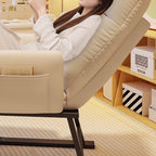 Modern Minimalist Corduroy Fabric Recliner with Iron Frame – Square/Rectangular Backrest and Armrests for Living Room