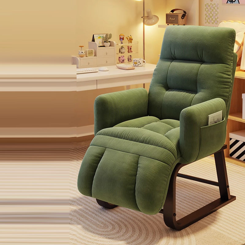 Modern Minimalist Corduroy Fabric Recliner with Iron Frame – Square/Rectangular Backrest and Armrests for Living Room