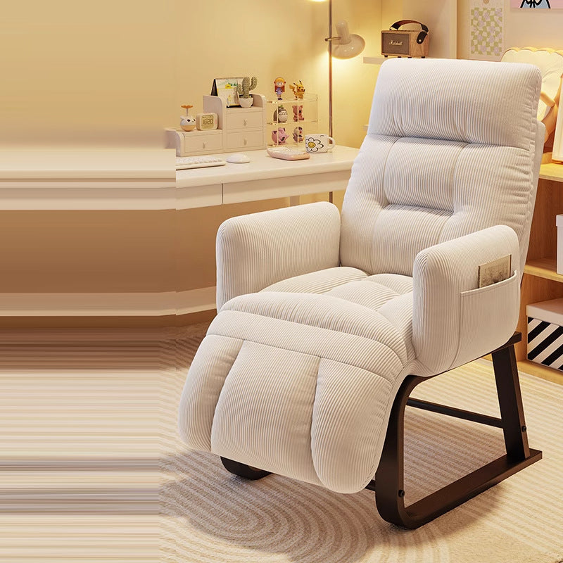 Modern Minimalist Corduroy Fabric Recliner with Iron Frame – Square/Rectangular Backrest and Armrests for Living Room