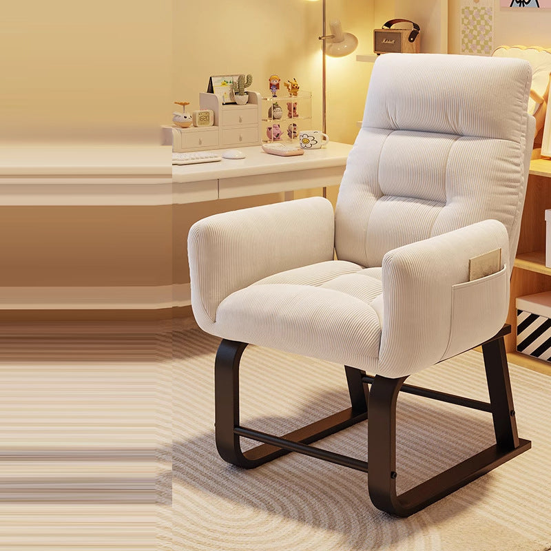 Modern Minimalist Corduroy Fabric Recliner with Iron Frame – Square/Rectangular Backrest and Armrests for Living Room