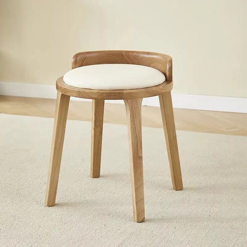 Modern Minimalist Round Faux Nappa Leather Stool with Rubberwood Base - Low-Profile Living Room Accent