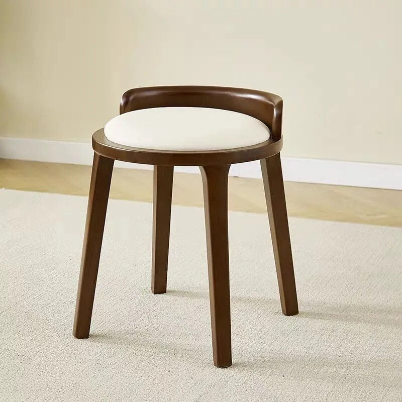 Modern Minimalist Round Faux Nappa Leather Stool with Rubberwood Base - Low-Profile Living Room Accent