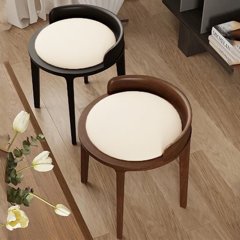 Taburete redondo minimalista moderno de piel sintética Nappa con base de madera de caucho – Acento de perfil bajo para sala de estar