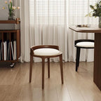 Taburete redondo minimalista moderno de piel sintética Nappa con base de madera de caucho – Acento de perfil bajo para sala de estar