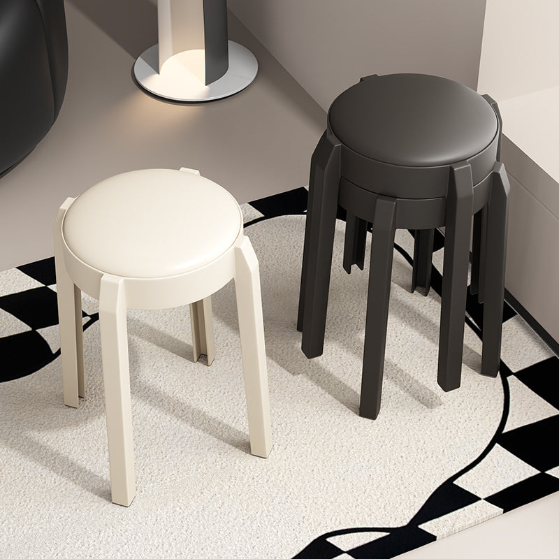Sleek Modern Minimalist Round PU Leather Stackable Low Stool for Living Room – Space-Saving Seating