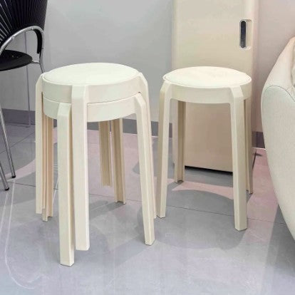 Sleek Modern Minimalist Round PU Leather Stackable Low Stool for Living Room – Space-Saving Seating