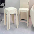 Sleek Modern Minimalist Round PU Leather Stackable Low Stool for Living Room – Space-Saving Seating