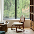Contemporary Boho Square Stool with Cotton-Linen Weave, Rattan Weaving and Agate Accents — Low Living Room Seat