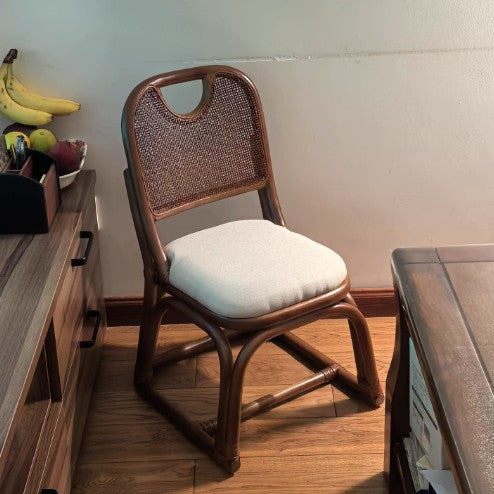 Contemporary Boho Square Stool with Cotton-Linen Weave, Rattan Weaving and Agate Accents — Low Living Room Seat