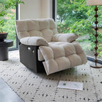 Sofá reclinable manual moderno minimalista cuadrado-rectangular de polipiel y terciopelo con estructura de madera maciza y contrachapada, con respaldo y reposabrazos para salón