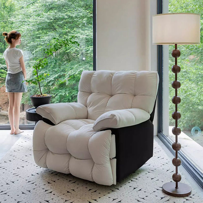 Sofá reclinable manual moderno minimalista cuadrado-rectangular de polipiel y terciopelo con estructura de madera maciza y contrachapada, con respaldo y reposabrazos para salón