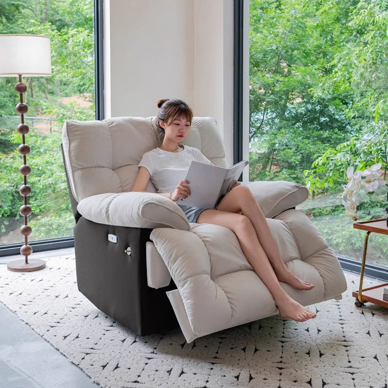 Sofá reclinable manual moderno minimalista cuadrado-rectangular de polipiel y terciopelo con estructura de madera maciza y contrachapada, con respaldo y reposabrazos para salón