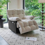Sofá reclinable manual moderno minimalista cuadrado-rectangular de polipiel y terciopelo con estructura de madera maciza y contrachapada, con respaldo y reposabrazos para salón