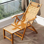 Sillón Reclinable Rectangular Plegable de Bambú y Madera de Estilo Chino Tradicional con Respaldo y Reposabrazos para Sala de Estar