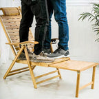 Sillón Reclinable Rectangular Plegable de Bambú y Madera de Estilo Chino Tradicional con Respaldo y Reposabrazos para Sala de Estar