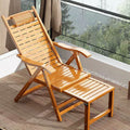 Sillón Reclinable Rectangular Plegable de Bambú y Madera de Estilo Chino Tradicional con Respaldo y Reposabrazos para Sala de Estar