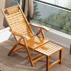 Sillón Reclinable Rectangular Plegable de Bambú y Madera de Estilo Chino Tradicional con Respaldo y Reposabrazos para Sala de Estar
