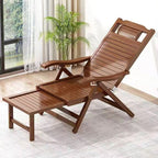 Sillón Reclinable Rectangular Plegable de Bambú y Madera de Estilo Chino Tradicional con Respaldo y Reposabrazos para Sala de Estar
