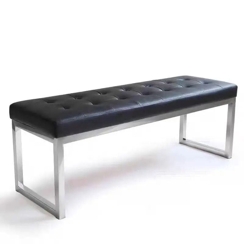 Modern Minimalist Rectangular Cat Scratch Leather Steel Bench For Entryways