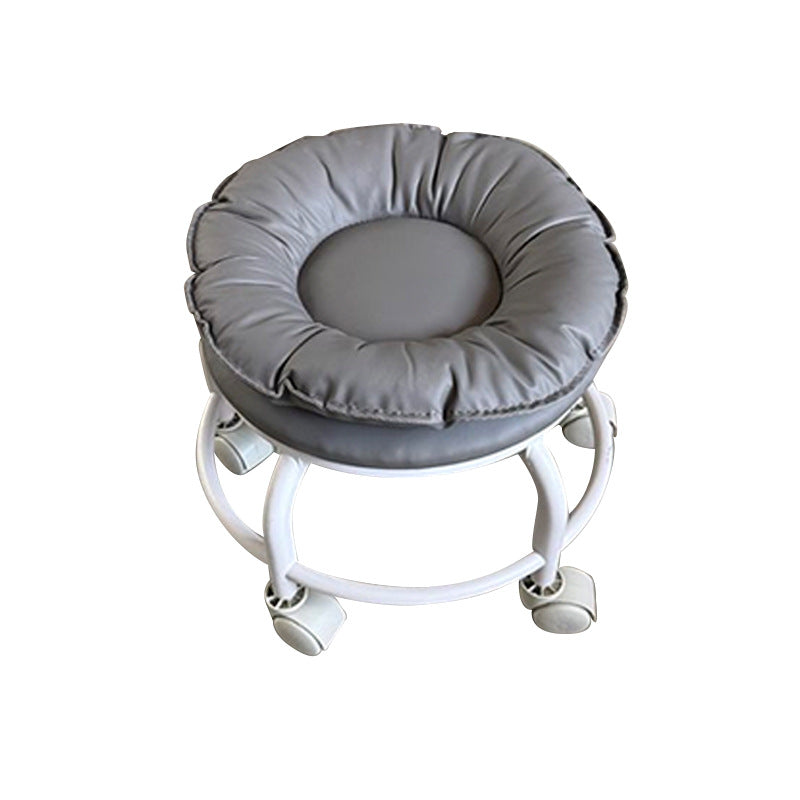 Modern Minimalist Round Faux Nappa Leather Movable Low Stool with Plastic Base for Living Room